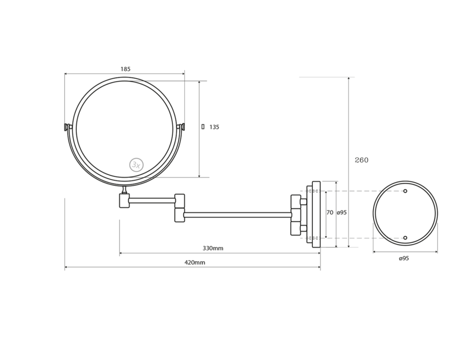 Sapho X-ROUND E závesné kozmetické zrkadlo Ø 135mm, chróm XR005