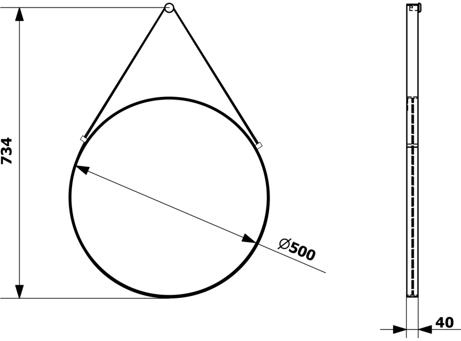 Sapho ORBITER okrúhle zrkadlo s koženým pásikom ø 50cm, čierna mat ORT050