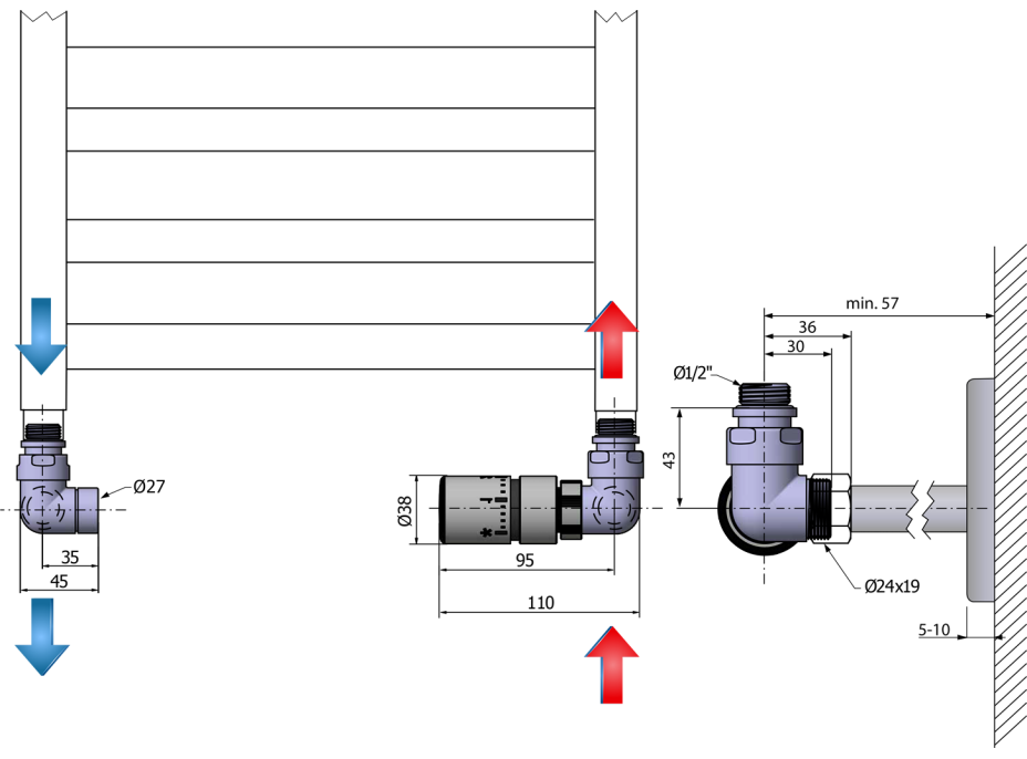 Sapho CORNER pripojovacia sada ventilov termostatická triaxiálna, pravé prevedenie, chróm CP1012RS