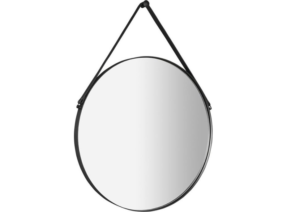 Sapho ORBITER okrúhle zrkadlo s koženým pásikom ø 60cm, čierna mat ORT060