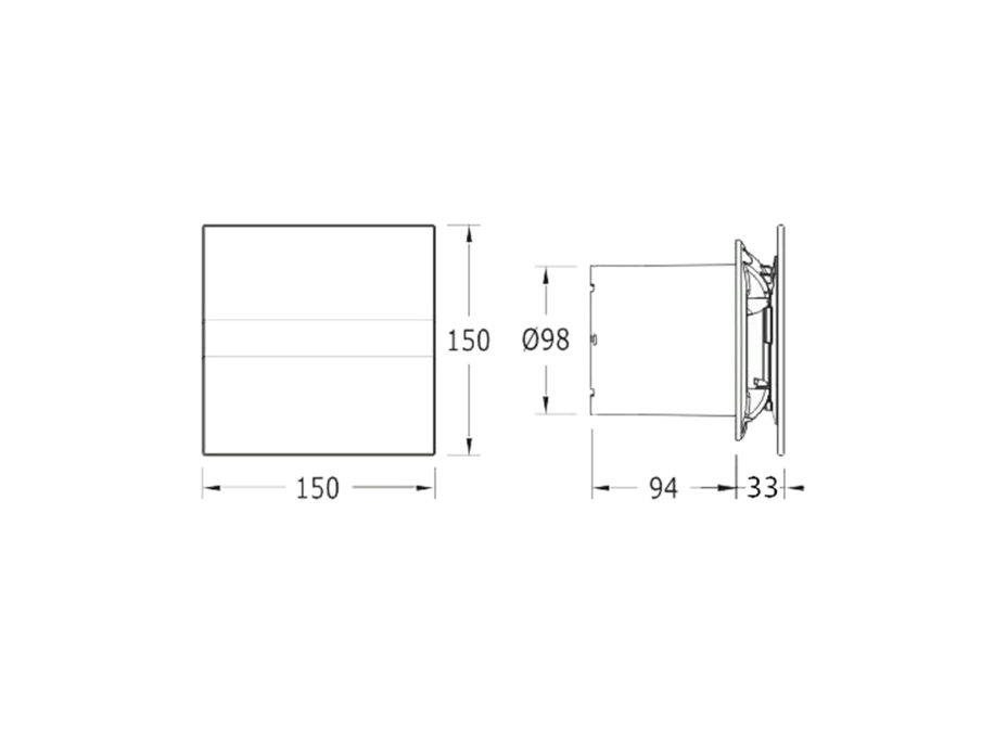 Cata E-100 GST kúpeľňový ventilátor axiálny s časovačom, 8W, potrubie 100mm, strieborná 00900500