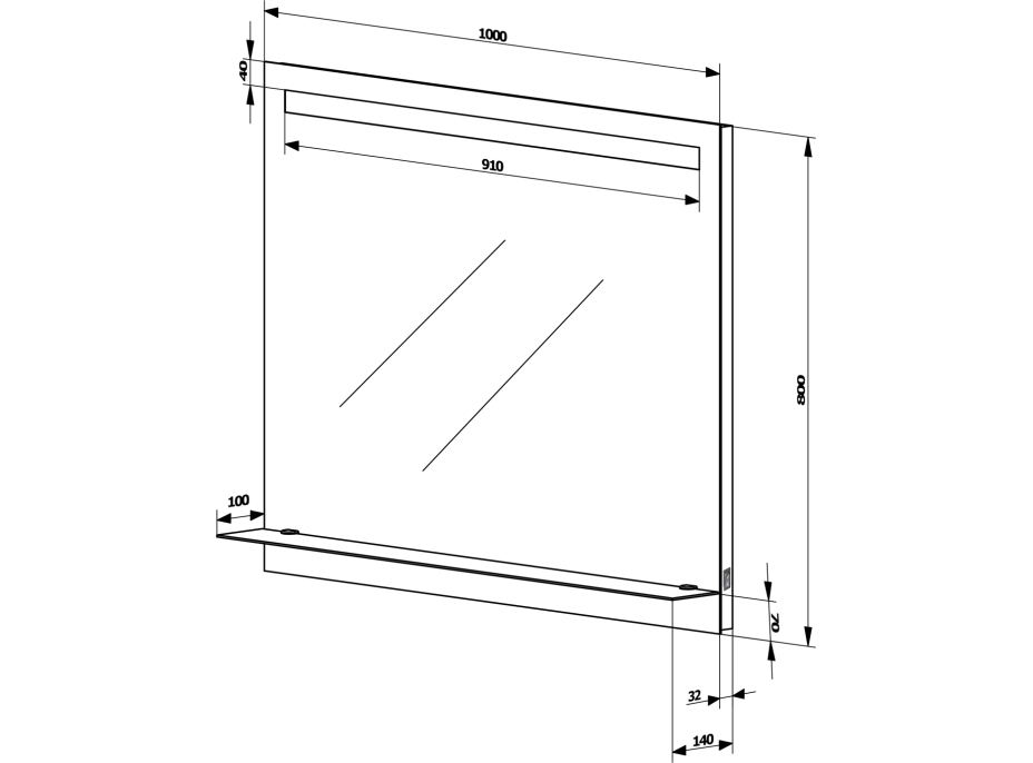 Aqualine Zrkadlo s LED osvetlením a policou 100x80cm, kolískový vypínač ATH55