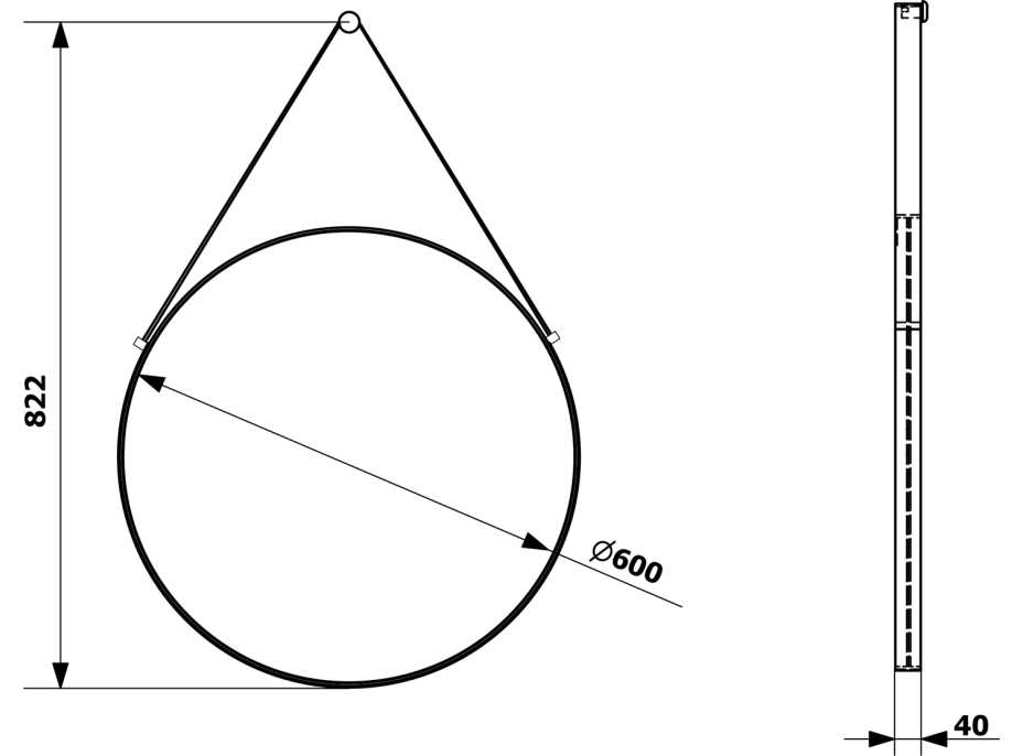 Sapho ORBITER okrúhle zrkadlo s koženým pásikom ø 60cm, zlato mat ORT060G