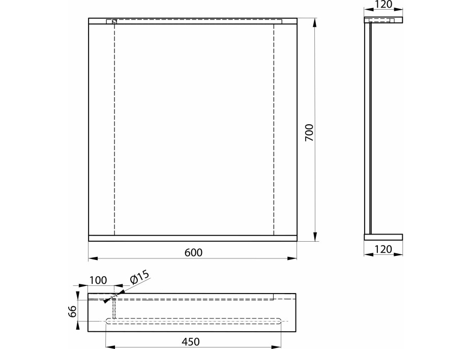 Aqualine KORIN STRIP zrkadlo s LED osvetlením 60x70x12cm KO390S