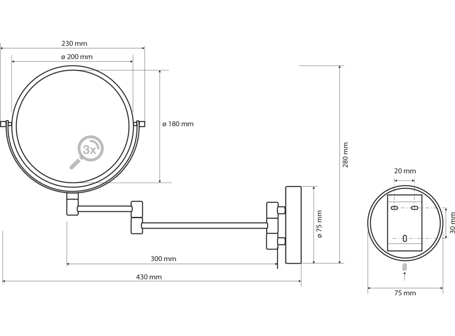 Sapho X-ROUND závesné kozmetické zrkadlo Ø 180mm, chróm XR006