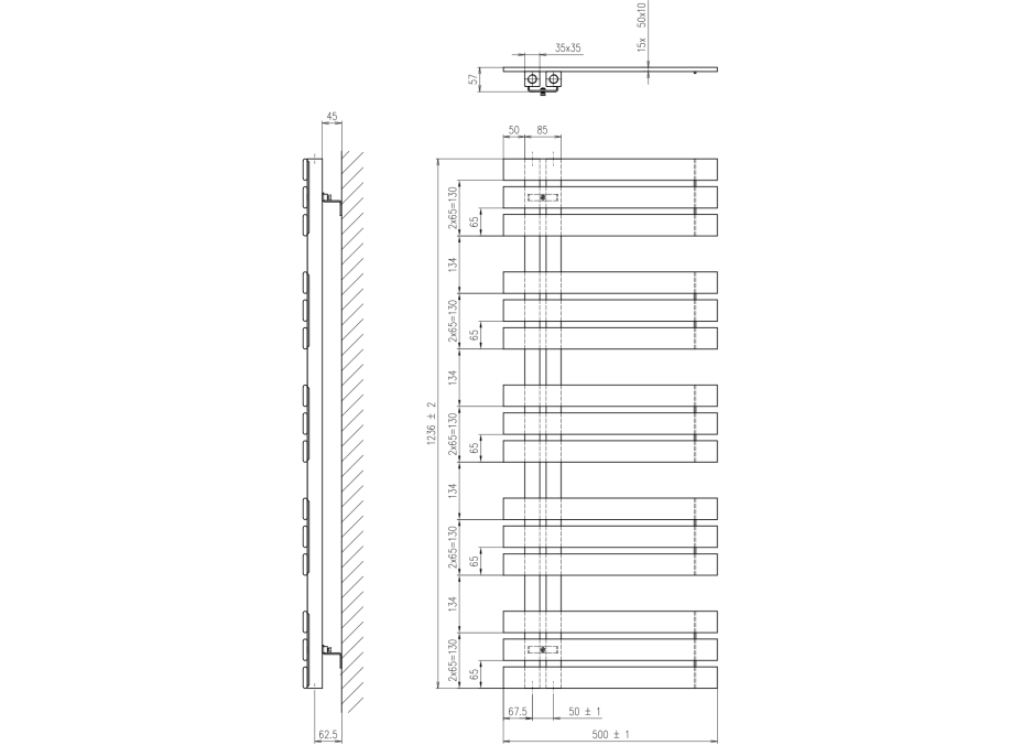 Sapho SILVANA vykurovacie teleso 500x1236 mm, čierna mat IR154B