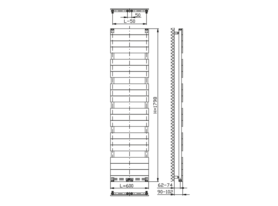 Aqualine BONDI vykurovacie teleso 600x1798 mm, biela DC450T