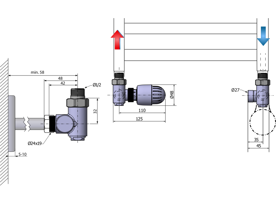 Aqualine ECO COMBI pripojovacia sada ventilov, termostatická, ľavá, nikel/biela CP993S