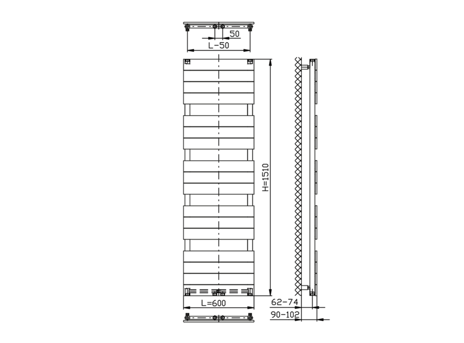 Aqualine BONDI vykurovacie teleso 600x1510 mm, biela DC440T