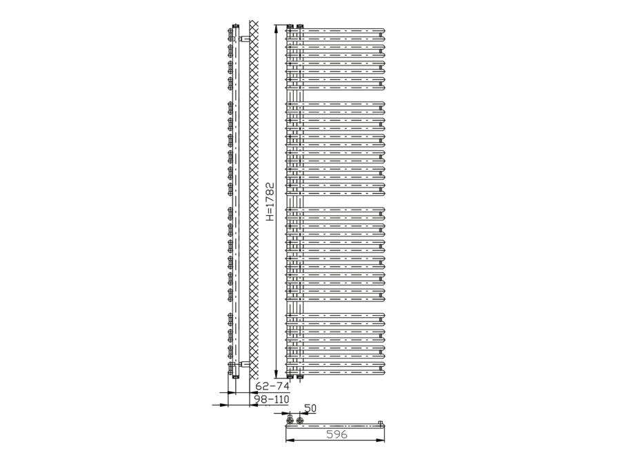 Aqualine TUBINI vykurovacie teleso 596x1782 mm, Antracit DC335T