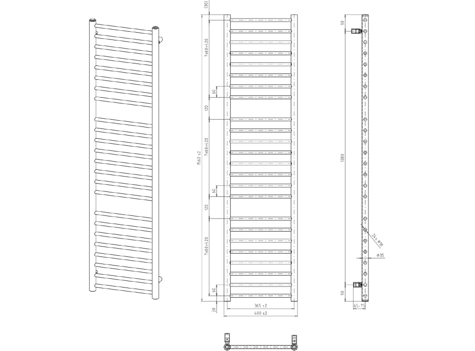 Sapho DINA vykurovacie teleso 400x1560 mm, čierna mat IR374B