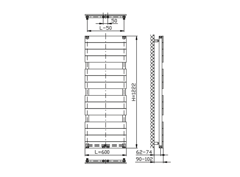 Aqualine BONDI vykurovacie teleso 600x1222 mm, biela DC420T