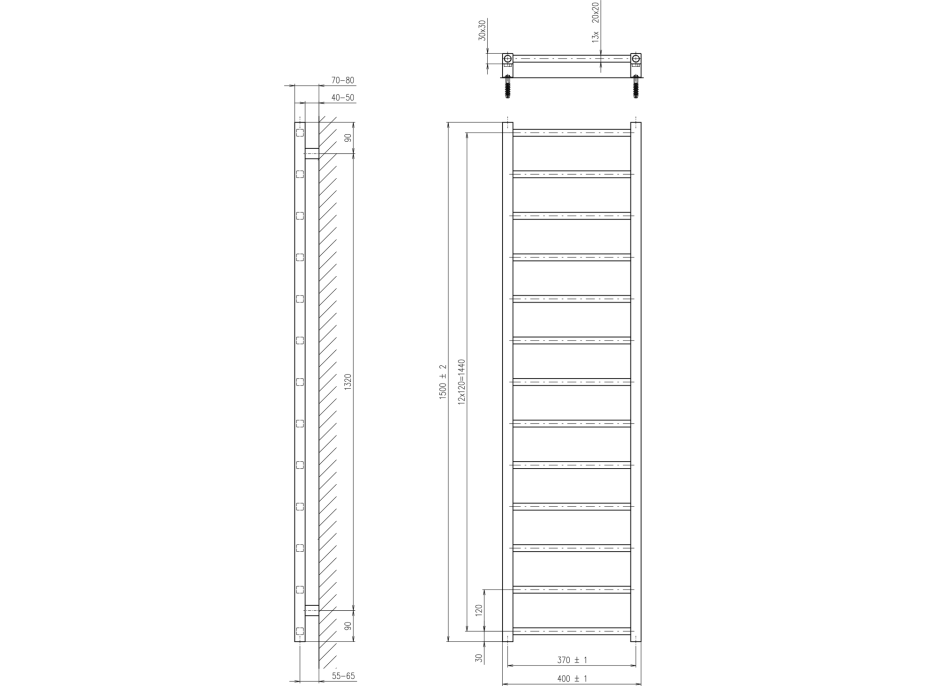 Sapho METRO LIGHT vykurovacie teleso 400x1500 mm, chróm IR447R