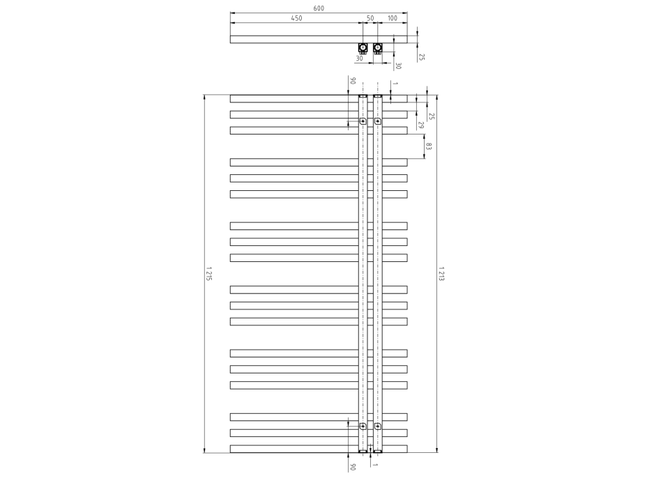 Sapho SOPHINA vykurovacie teleso 600x1215 mm, čierna mat IR702