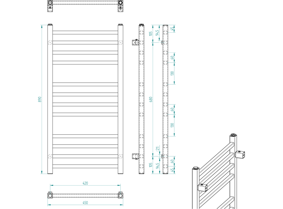 Sapho METRO vykurovacie teleso 450x890 mm, chróm 0411-03