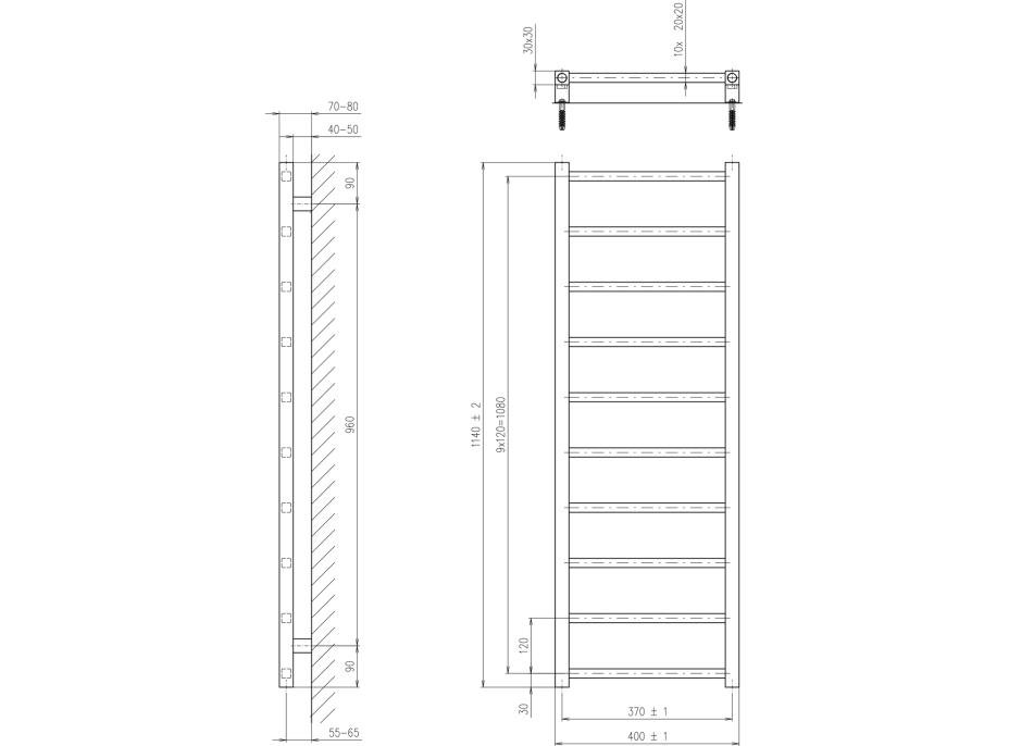 Sapho METRO LIGHT vykurovacie teleso 400x1140 mm, chróm IR445R