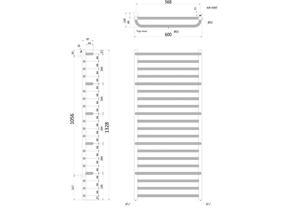 Sapho MANISA vykurovacie teleso 600x1328 mm, s piatimi madlami pre uterák, chróm IZ111