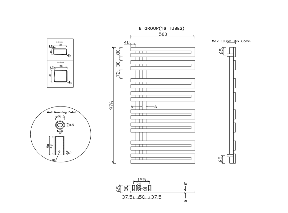 Sapho VOLGA vykurovacie teleso 500x976 mm, nerez mat NR510