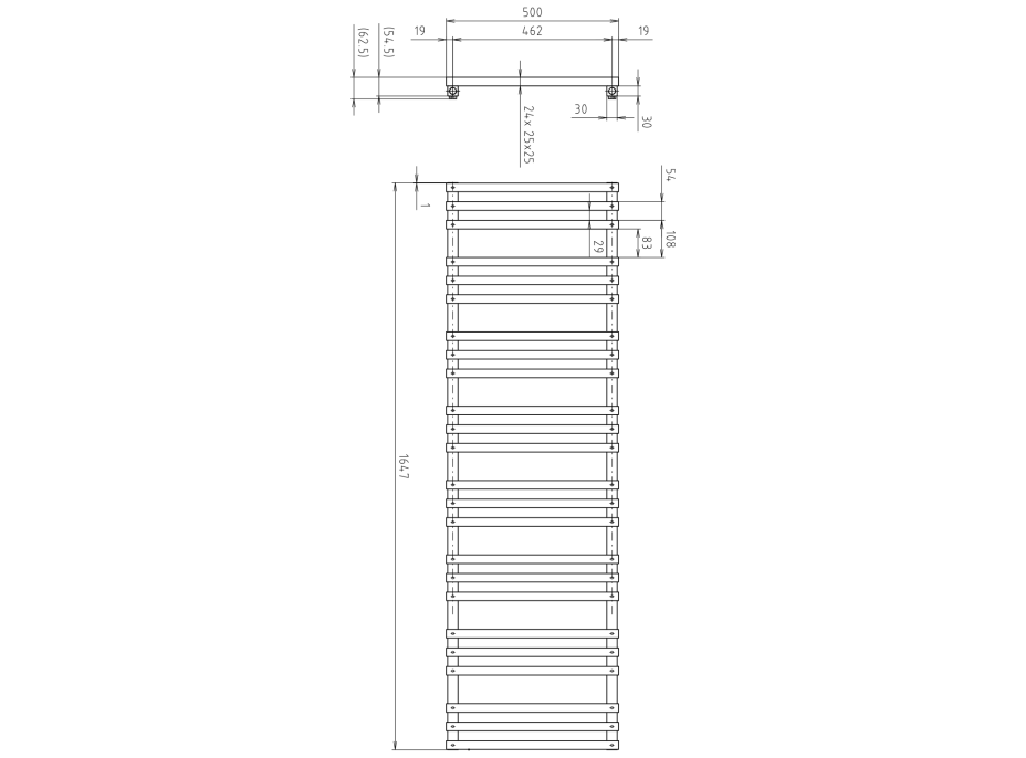 Sapho FANTINA vykurovacie teleso 500x1647 mm, čierna mat IR515