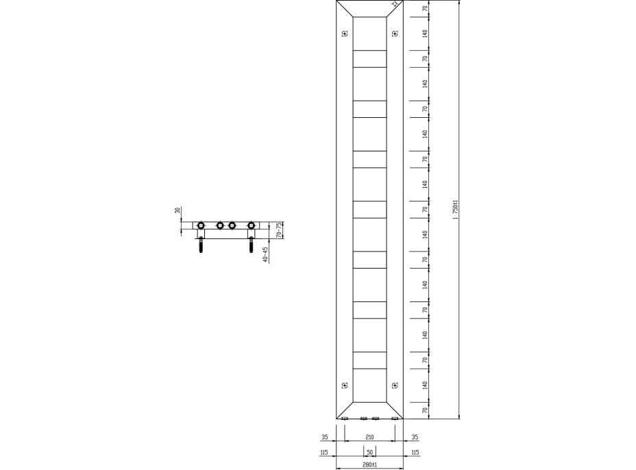 Sapho BLOCK vykurovacie teleso 280x1750 mm, biela mat IR184