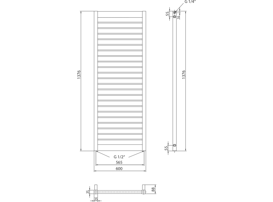 Sapho MATEO vykurovacie teleso 600x1376mm, antracit MO602