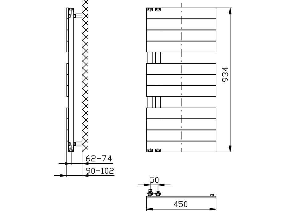 Aqualine MILI vykurovacie teleso 450x934 mm, biela DC600T