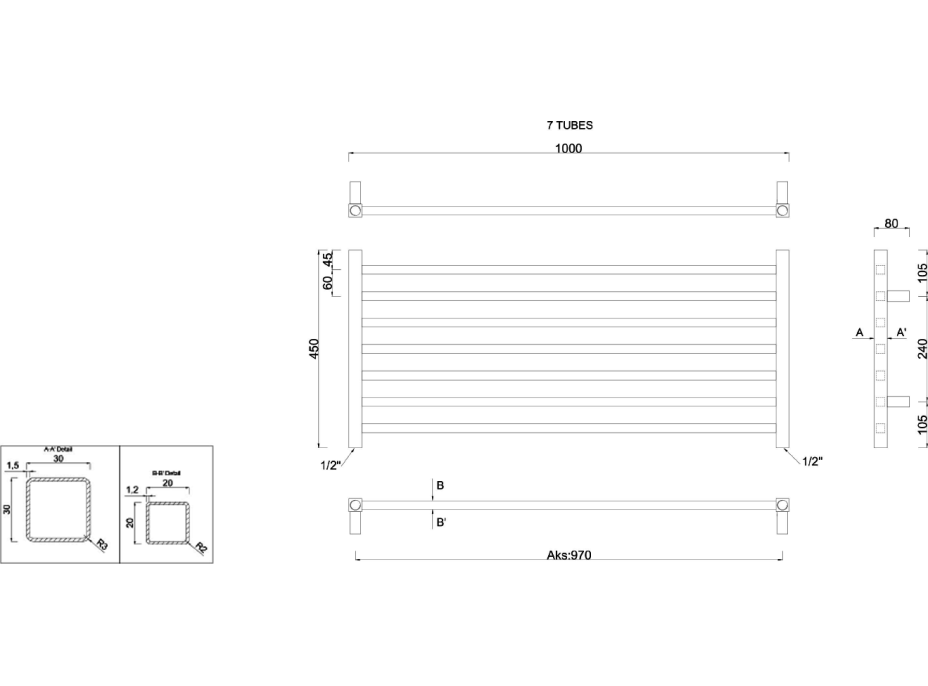 Sapho METRO vykurovacie teleso 1000x450 mm, chróm 0411-10