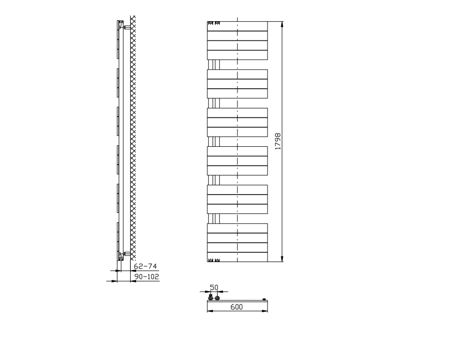 Aqualine MILI vykurovacie teleso 600x1798 mm, biela DC650T