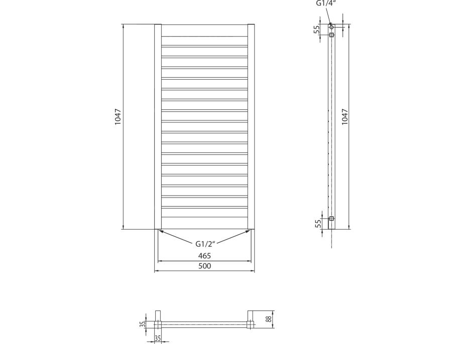 Sapho MATEO vykurovacie teleso 500x1047mm, antracit MO502