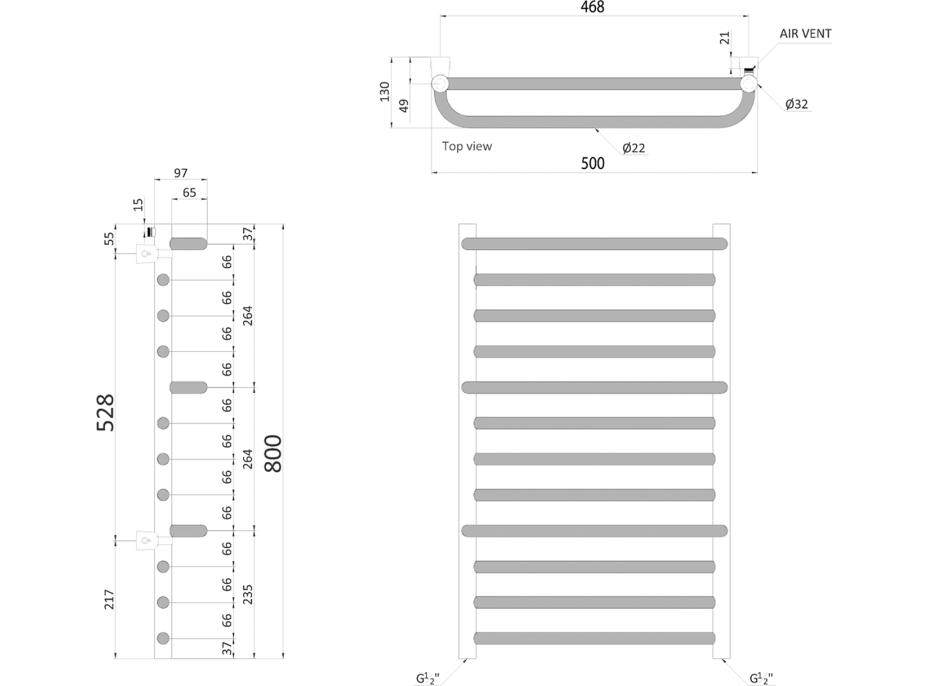 Sapho MANISA vykurovacie teleso 500x800 mm, s tromi madlami pre uterák, chróm IZ110