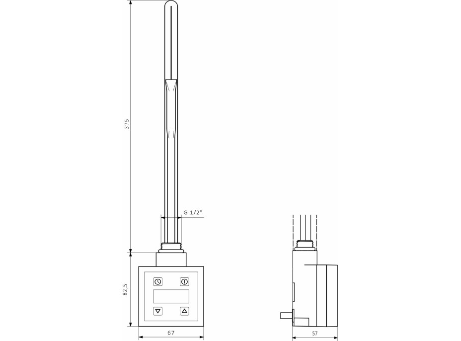 Sapho KTX vykurovacia tyč s termostatom, 600 W, čierna mat KTX-B-600