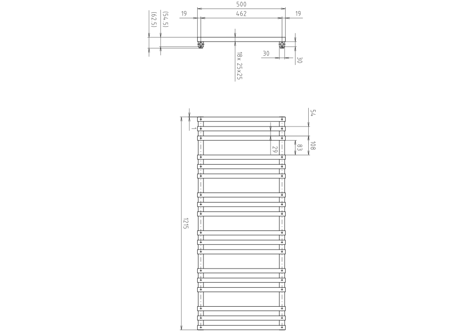 Sapho FANTINA vykurovacie teleso 500x1215 mm, čierna mat IR511