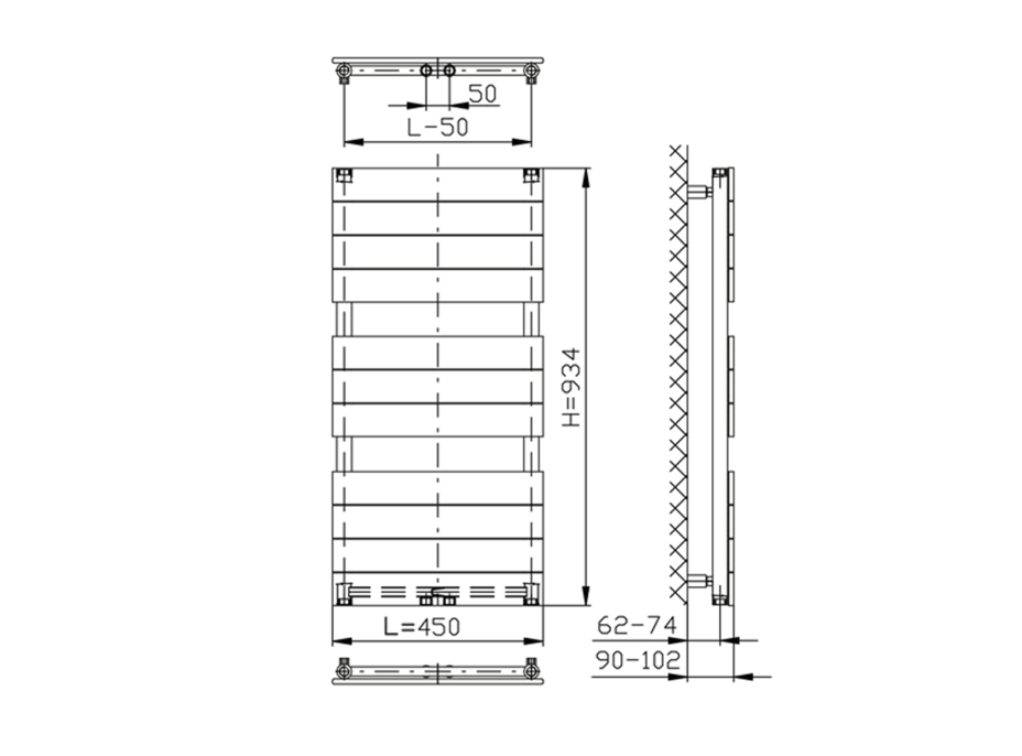 Aqualine BONDI vykurovacie teleso 450x934 mm, biela DC400T