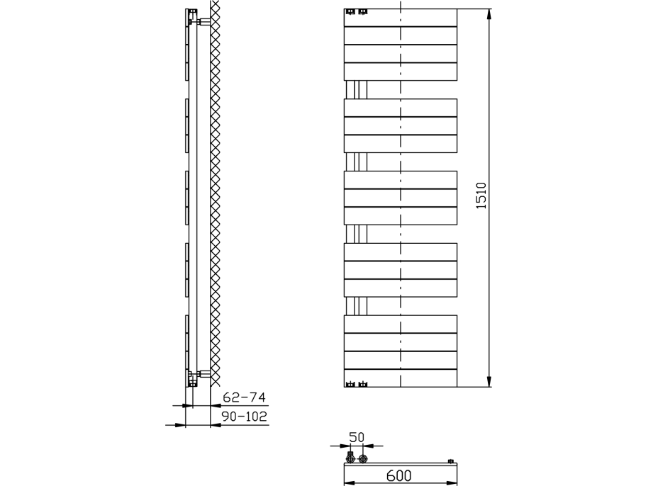 Aqualine MILI vykurovacie teleso 600x1510mm, čierna mat DC646T