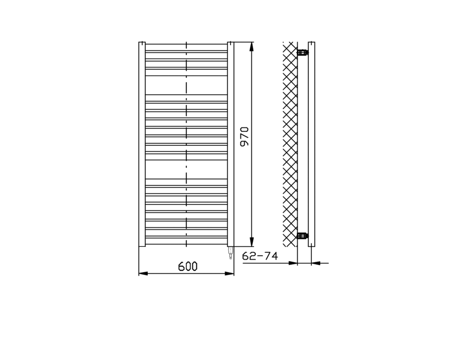 Aqualine TONDI-E elektrické vykurovacie teleso rovné 600x970 mm, 400 W, biela DE460T