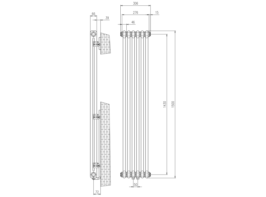 Sapho FEDE vykurovacie teleso 1500x306 mm, 6 seg., biela mat IR192