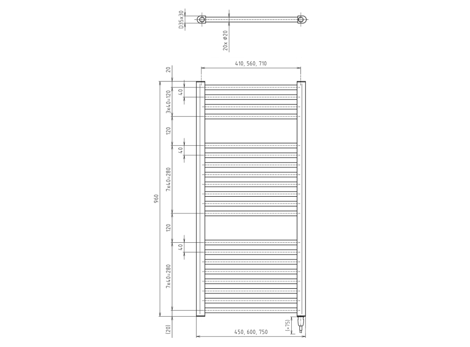 Aqualine DIRECT-E elektrické vykurovacie teleso rovné 450x960 mm, 300 W, biela ILE94T