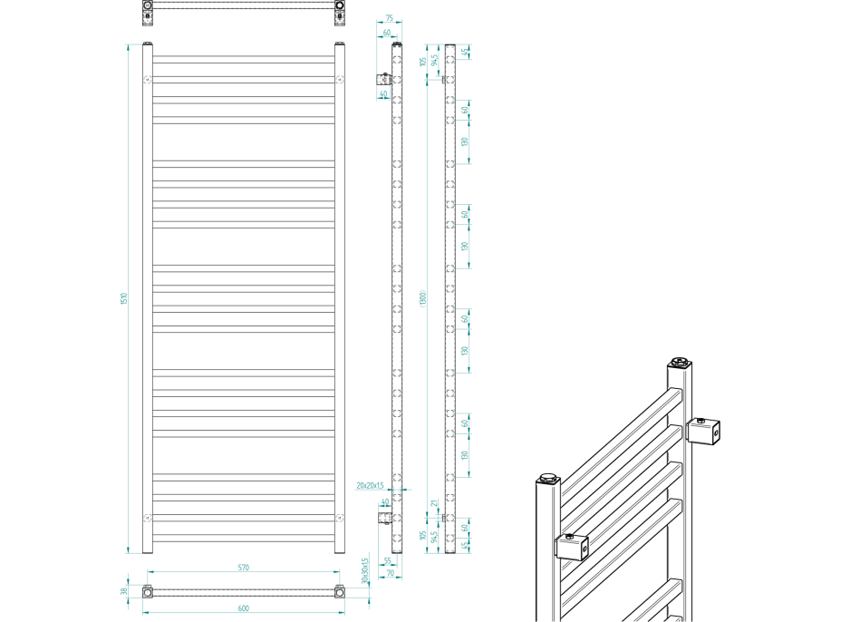 Sapho METRO vykurovacie teleso 600x1510 mm, čierna mat IR420TB