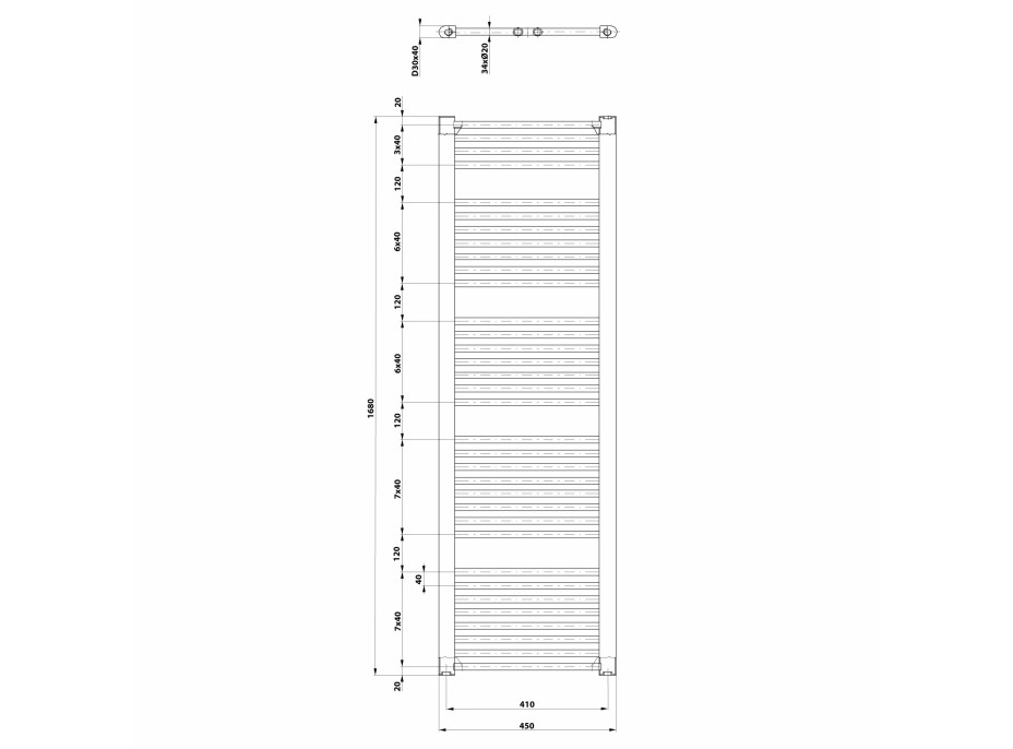 Aqualine DIRECT vykurovacie teleso s bočným pripojením 450x1680 mm, biela ILR64T