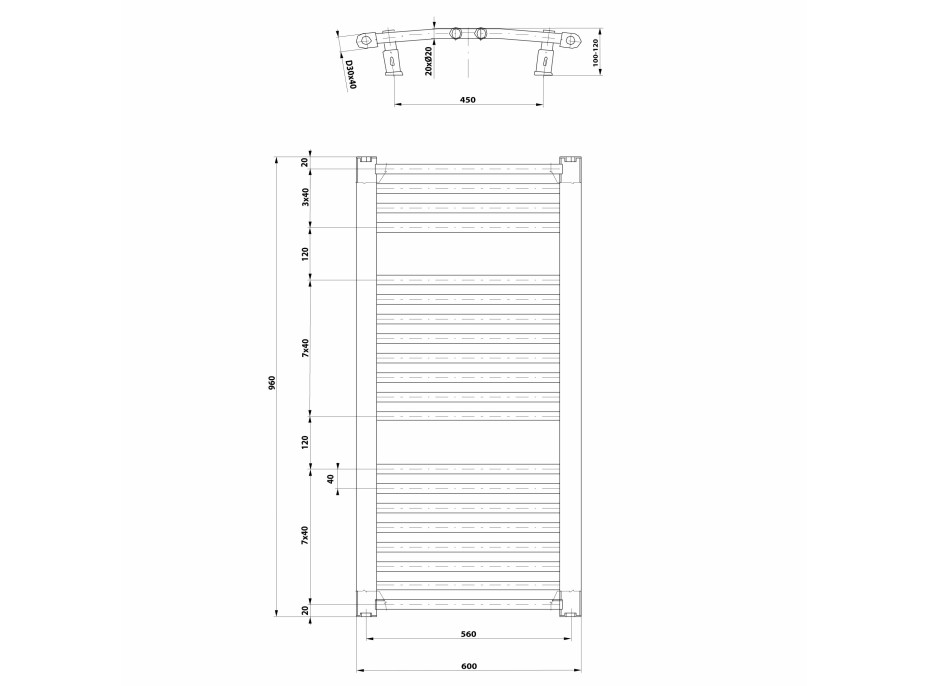 Aqualine ORBIT vykurovacie teleso s bočným pripojením 600x960 mm, biela ILO96T