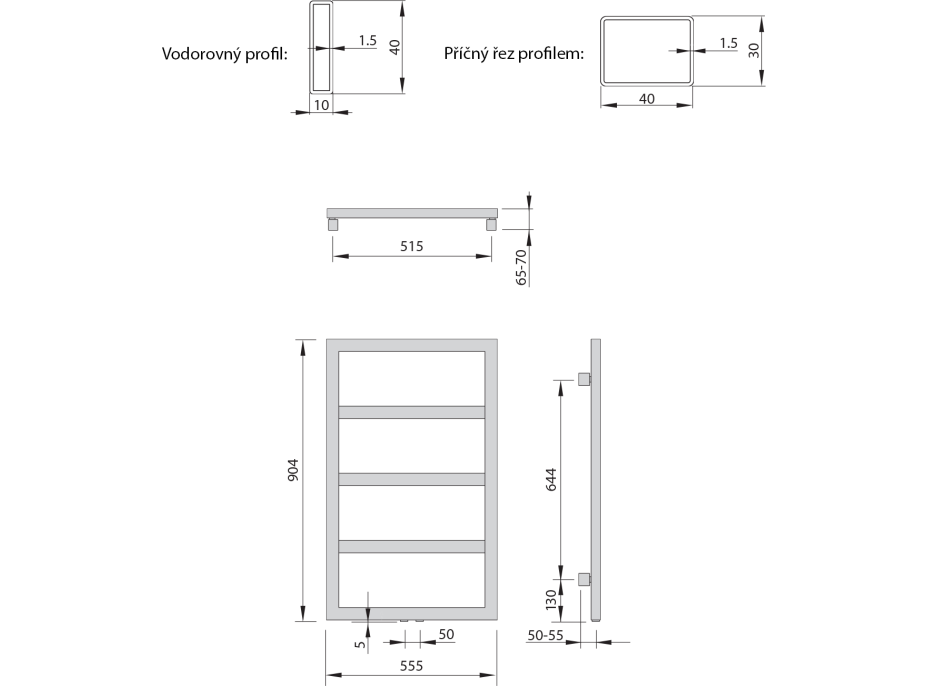 Sapho DENALI vykurovacie teleso 550x904 mm, strieborná štrukturálna DN609SS