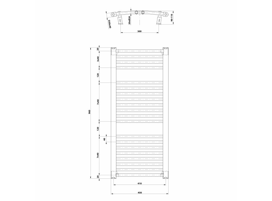 Aqualine ORBIT vykurovacie teleso s bočným pripojením 450x960 mm, biela ILO94T