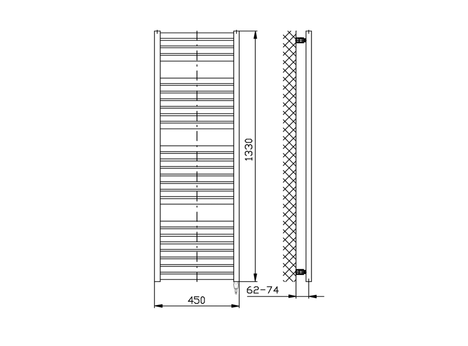 Aqualine TONDI-E elektrické vykurovacie teleso rovné 450x1330 mm, 500 W, biela DE470T