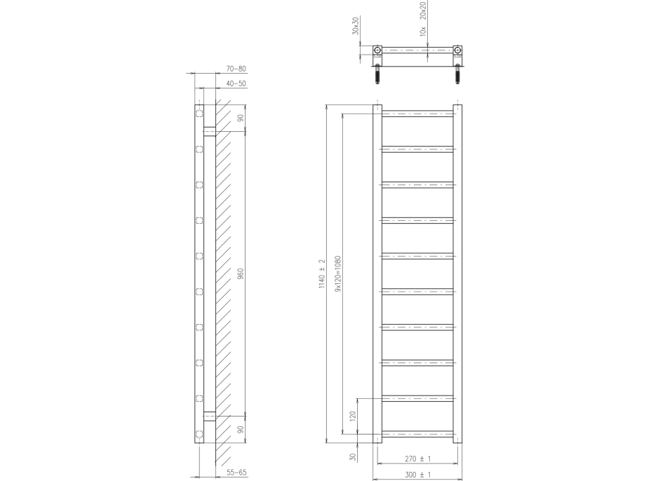 Sapho METRO LIGHT vykurovacie teleso 300x1140 mm, čierna mat IR444TB