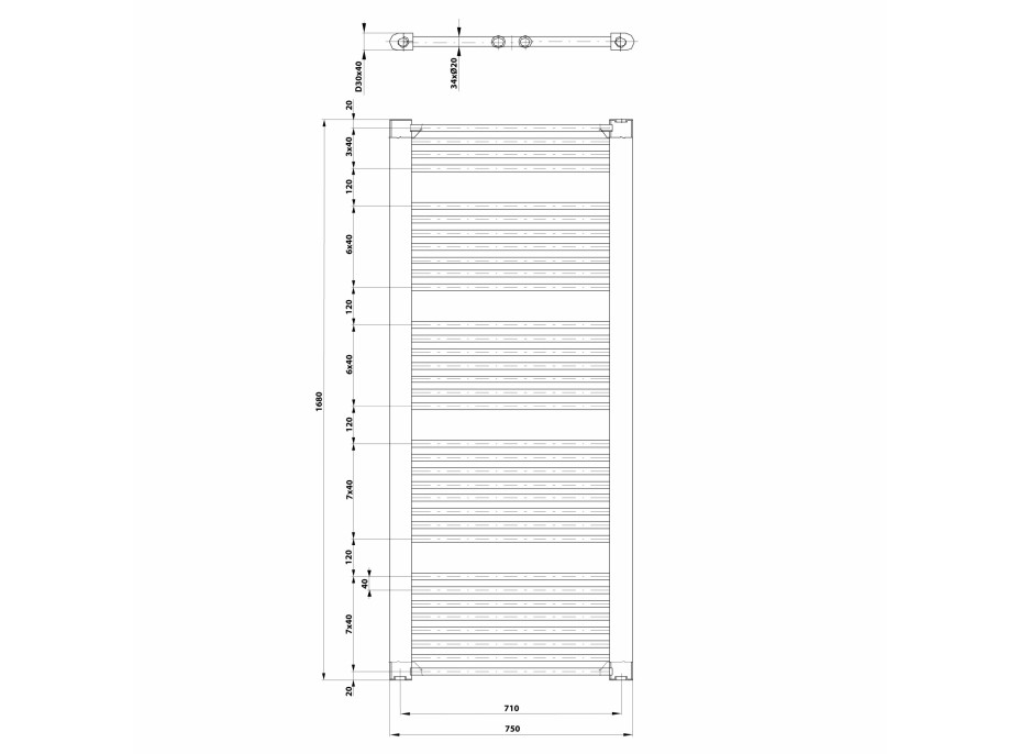 Aqualine DIRECT vykurovacie teleso s bočným pripojením 750x1680 mm, biela ILR67T