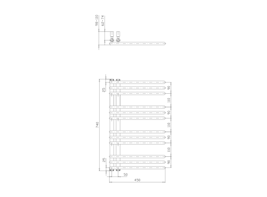 Aqualine POSEIDON vykurovacie teleso 450x740mm, biela PS474