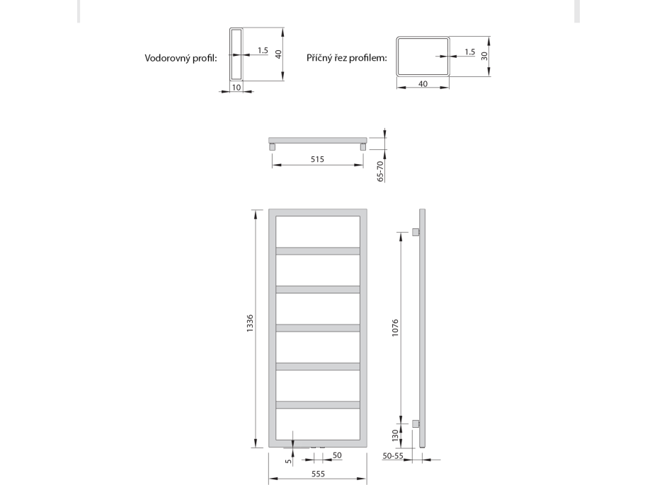 Sapho DENALI vykurovacie teleso 550x1336 mm, strieborná štrukturálna DN613SS