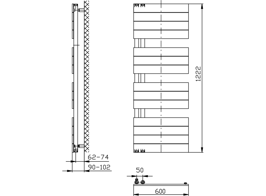 Aqualine MILI vykurovacie teleso 600x1222mm, čierna mat DC626T