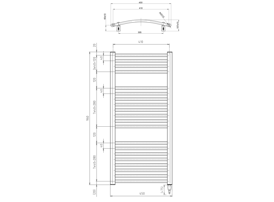 Aqualine ORBIT-E elektrické vykurovacie teleso oblé 450x960 mm, 300 W, biela ILEO94T