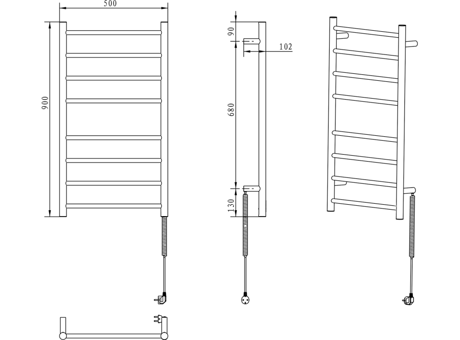 Sapho REDONDO elektrický sušiak uterákov, okrúhly, 500x900 mm, 75 W, nerez lesk ER220V